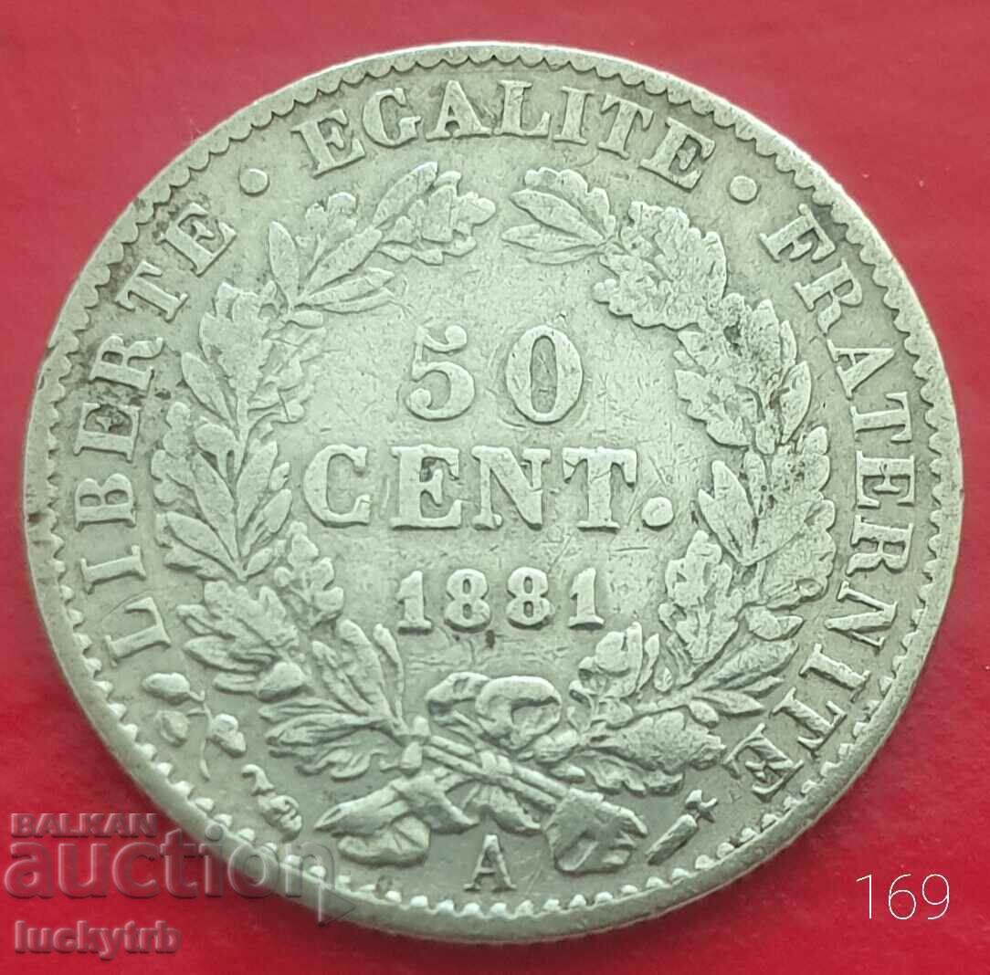 50 centimes 1881 - Γαλλία - Ασημένιο