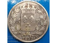 France 5 Francs 1822 A - Paris King Louis XVIII Silver