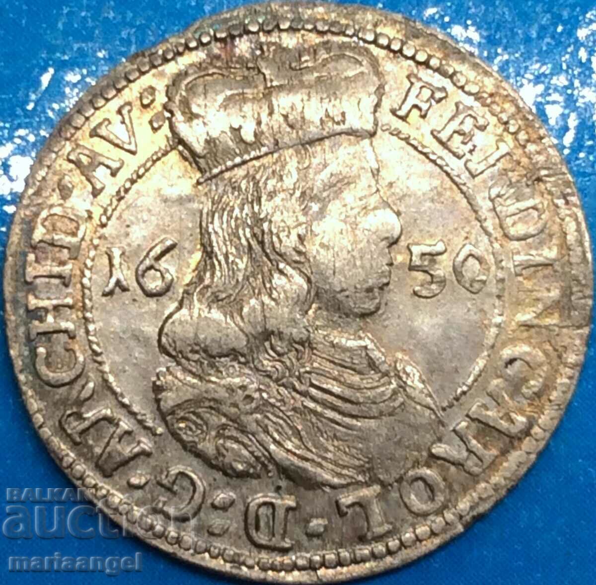 Austria 3 Kreuzer 1650 Ferdinand II Karl Tirol argint