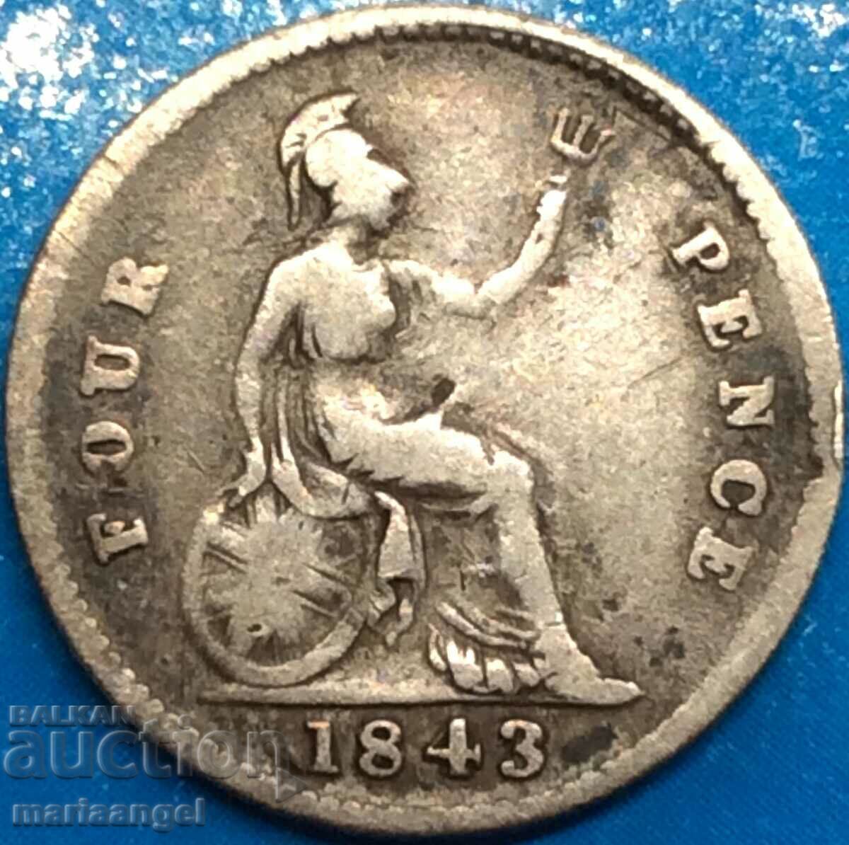 Great Britain 4 pence 1843 Grote Victoria silver