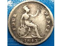 Great Britain 4 pence 1843 Grote Victoria silver