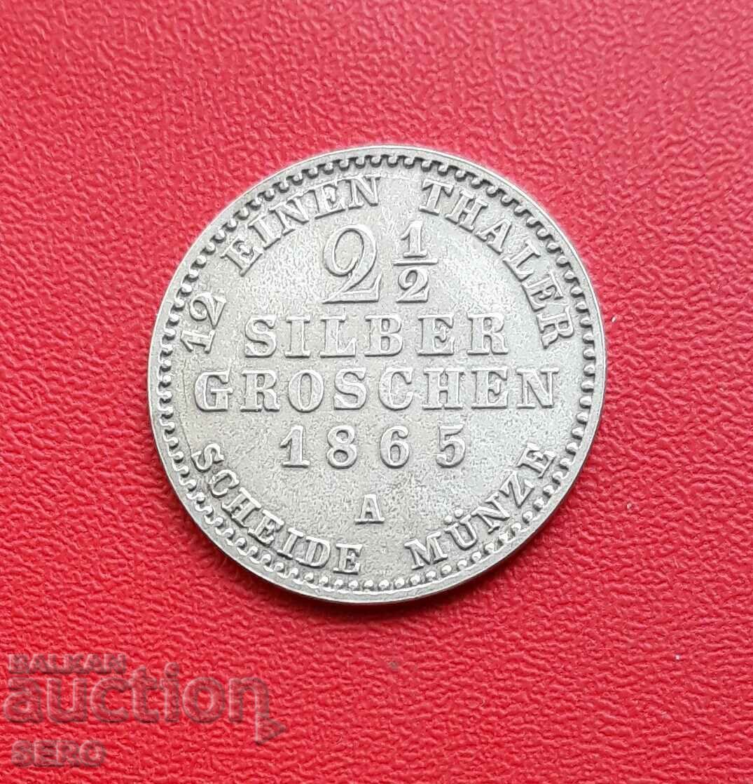 Germania-Prusia-2 1/2 penny de argint 1865 A-pl