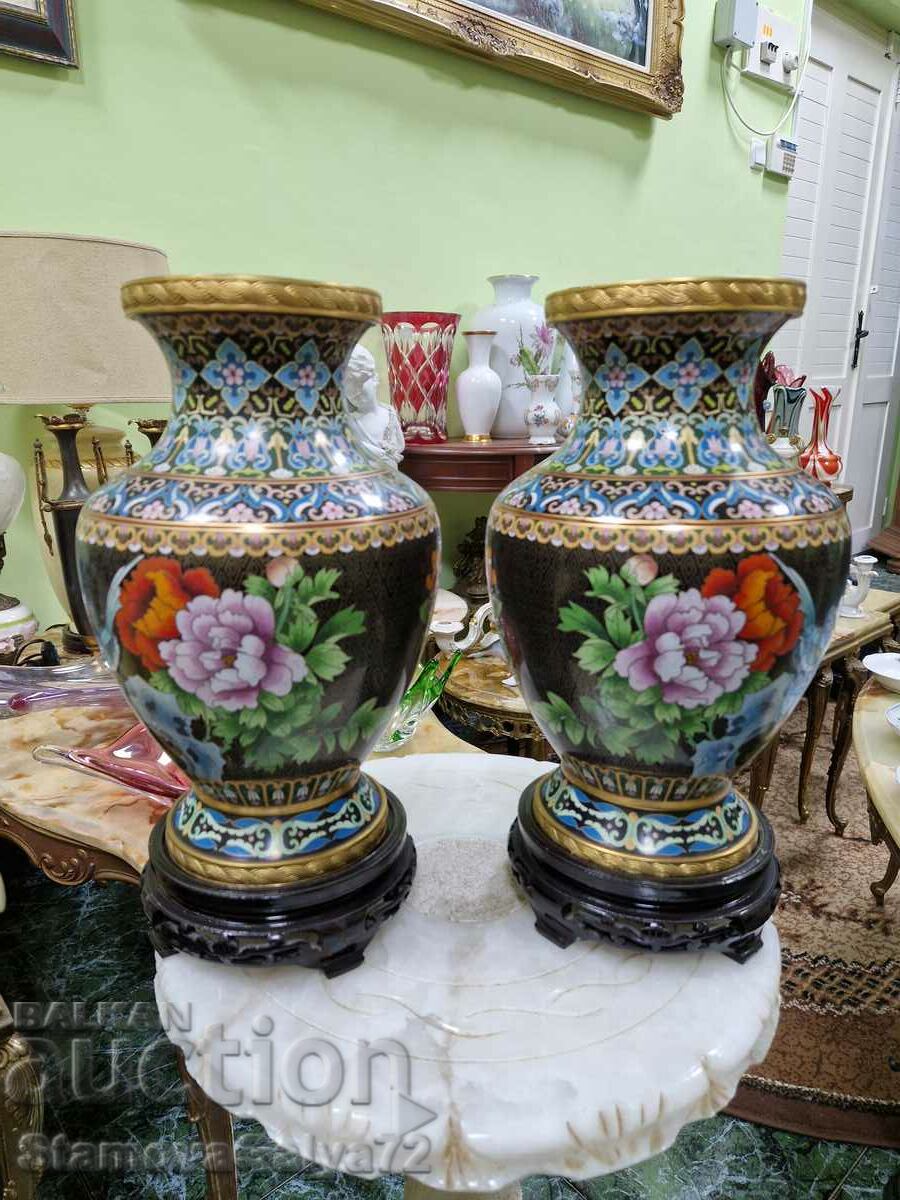 A pair of great antique Cloisonné vases