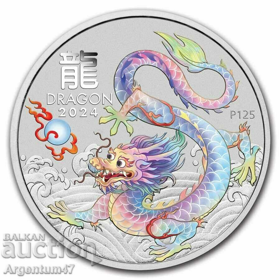 NOU!!! SILVER 1 OZ 2024 AUSTRALIA - LUNAR WHITE DRAGON