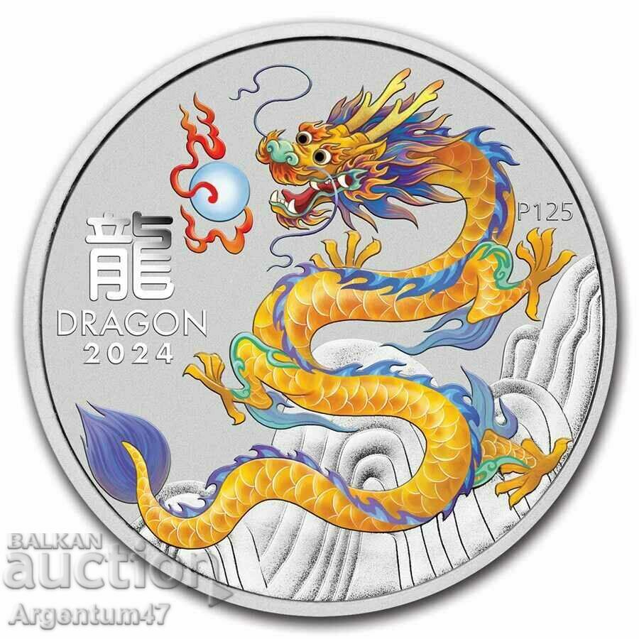 NEW!!! SILVER 1 OZ 2024 AUSTRALIA - LUNAR YELLOW DRAGON