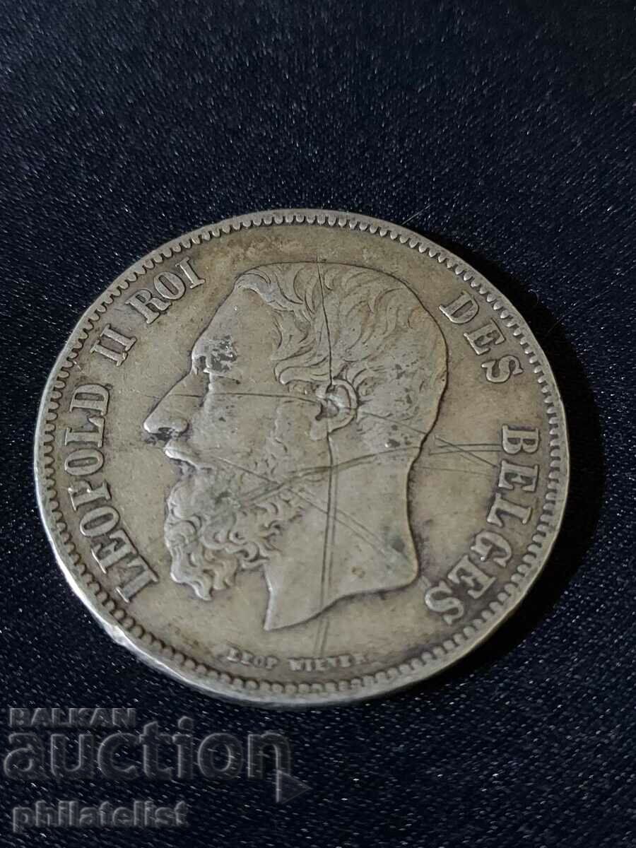 Belgia 1869 - 5 Franci - Moneda de argint #2