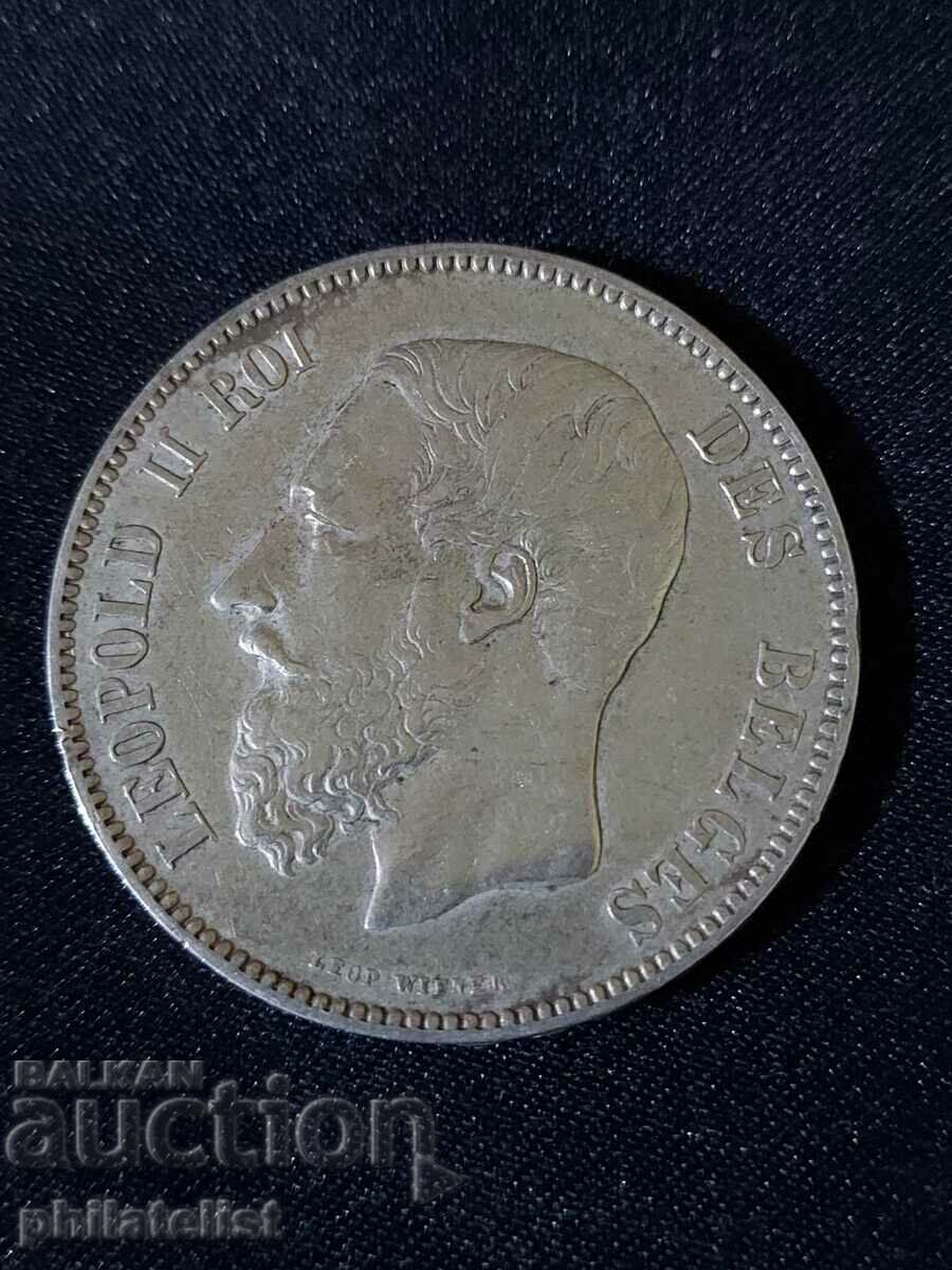 Belgium 1873 - 5 Francs - Leopold II Silver Coin #3