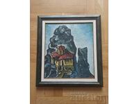 Very old original painting, Meteora, oil on canvas.