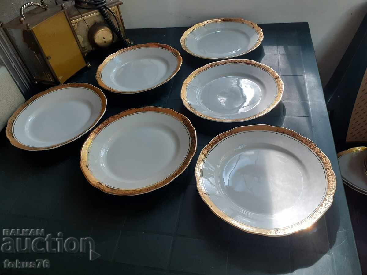 Bulgarian porcelain Kitka Novi Pazar plates 6 pcs gilding