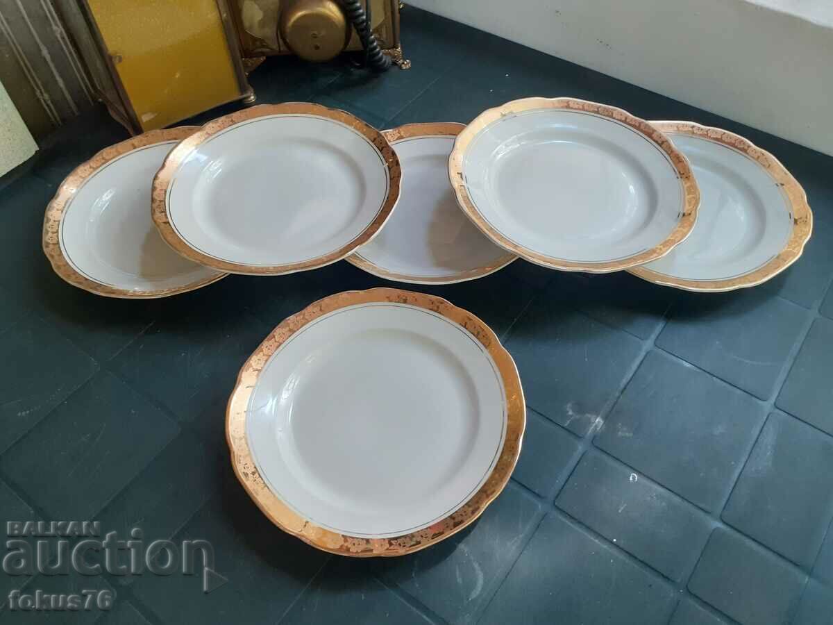 Bulgarian porcelain Kitka Novi Pazar small plates 6 pcs gilded - 5 Bulgarian porcelain Kitka Novi Pazar small plates 6 pcs gilded - 5