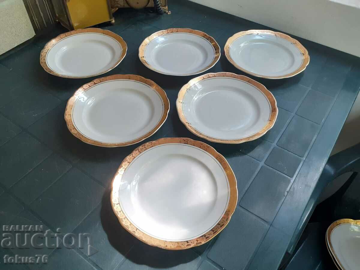 Bulgarian porcelain Kitka Novi Pazar small plates 6 pcs gilded