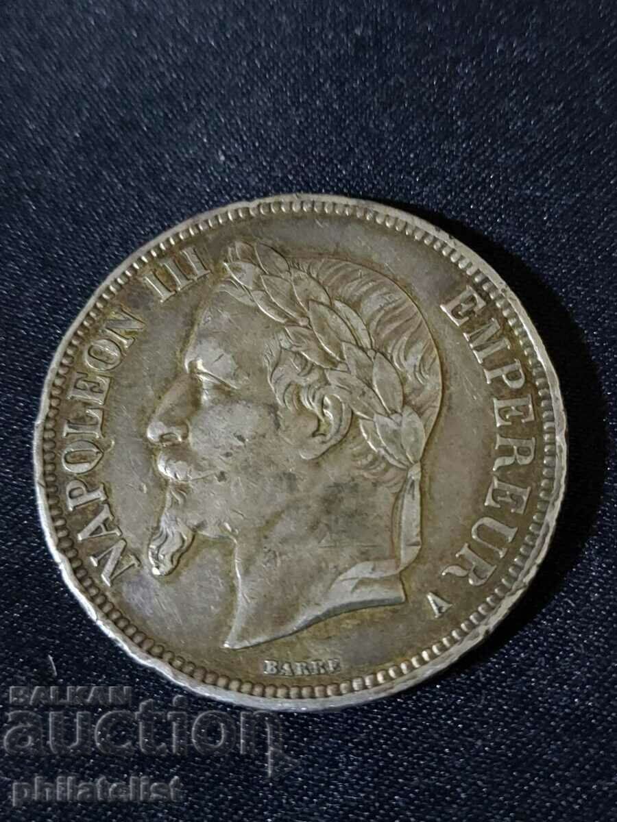 France 1867 A - 5 Francs - Silver Coin