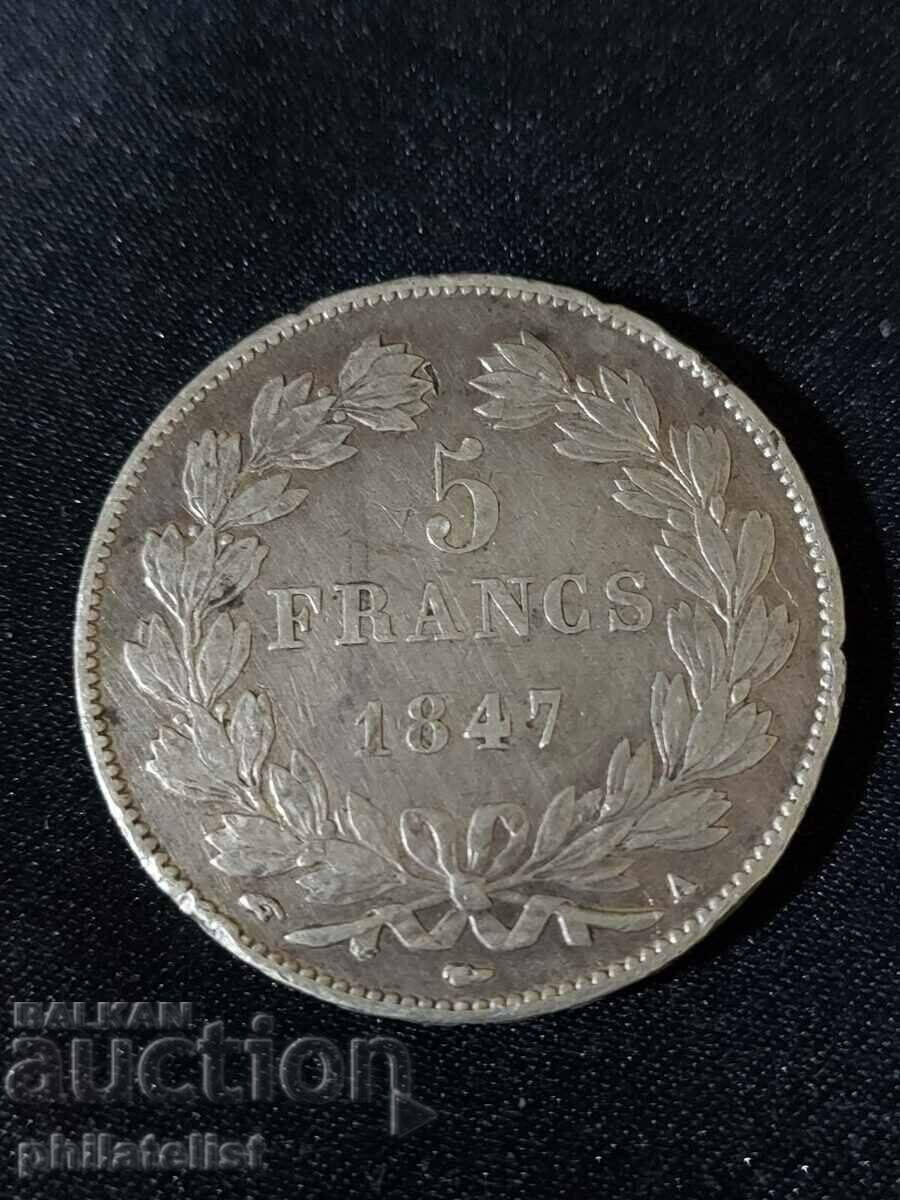 France 1847 A - 5 Francs - Silver Coin #2