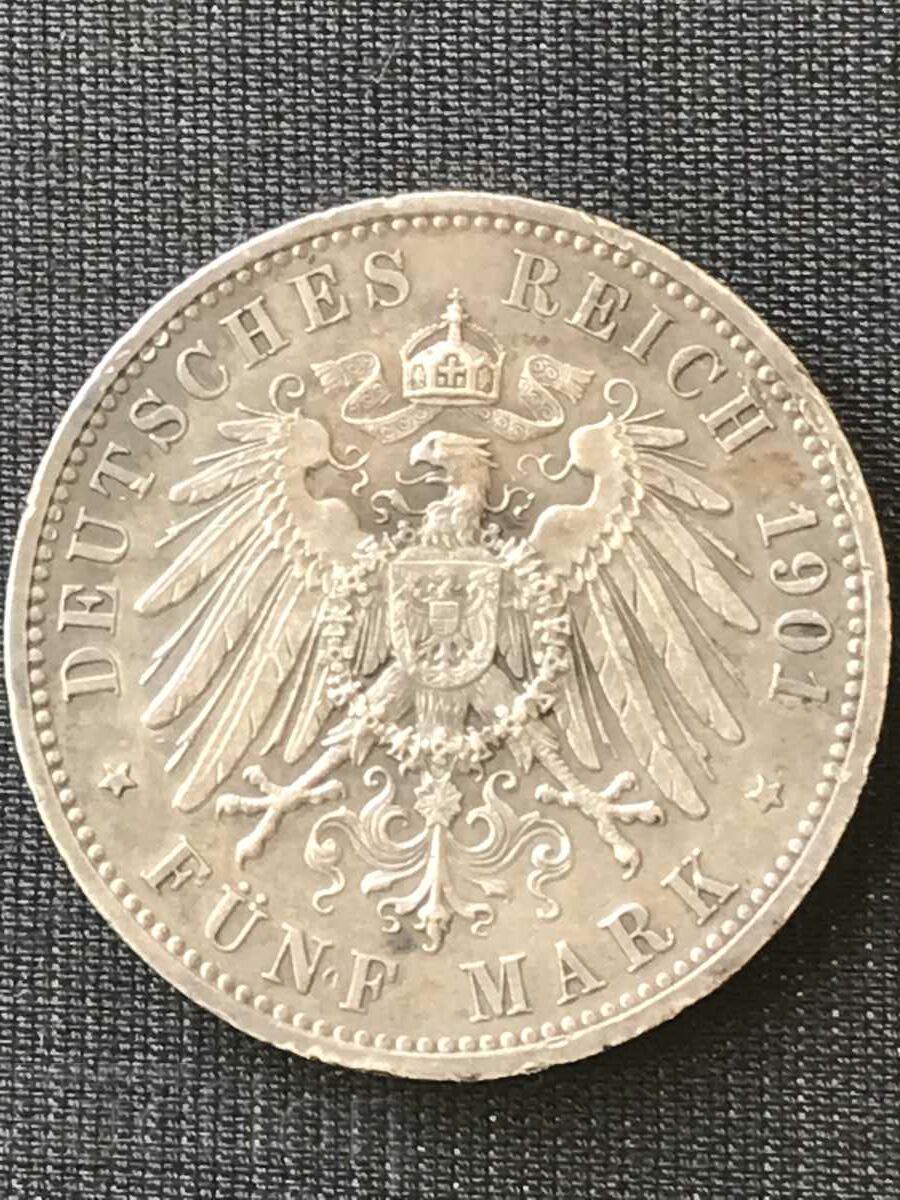 Germany 5 Marks 1901 Prussia Frederick I Wilhelm II Silver with price 190.00 BGN | € 97.15 Germany 5 Marks 1901 Prussia Frederick I Wilhelm II Silver with price 190.00 BGN | € 97.15
