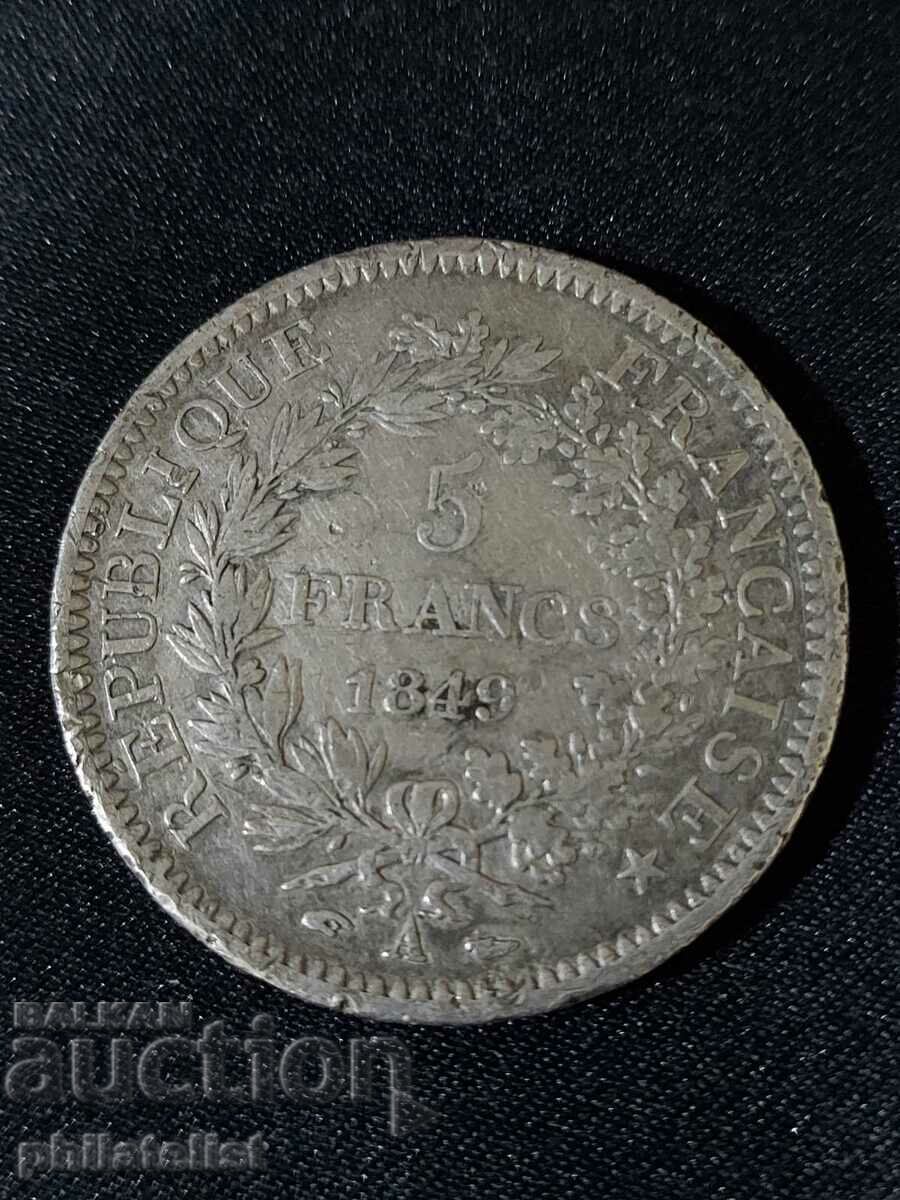 France 1849 A - 5 Francs - Silver Coin #3