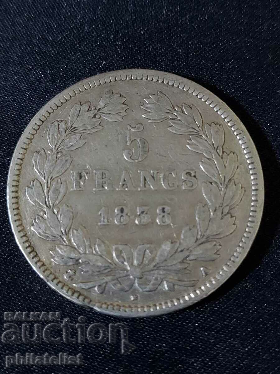 Franța 1838 A - 5 Franci - Monedă de argint #2