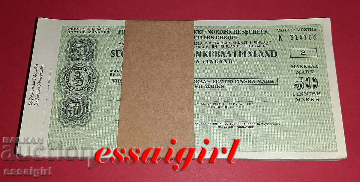 FINLAND 50 STAMPS 1950 PACK OF 100 TRAVELERS' CHECKS