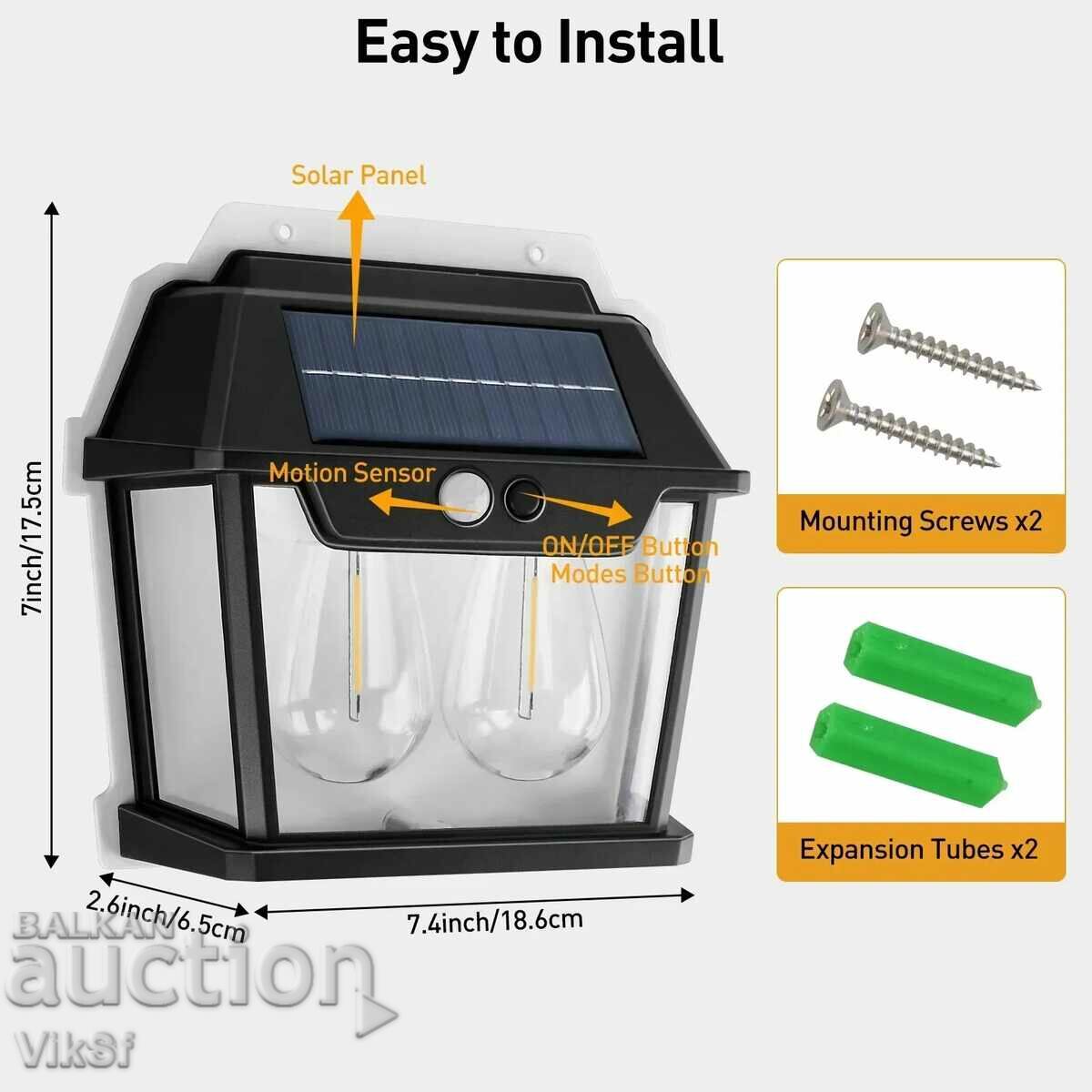 Auction  Double solar wall lamp Solar with sensor and 3 modes