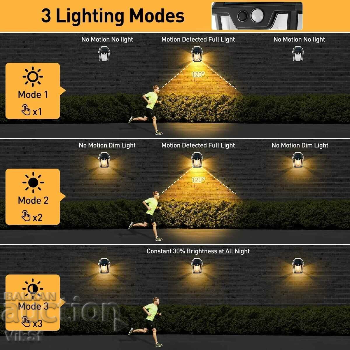Double solar wall lamp Solar with sensor and 3 modes - 5