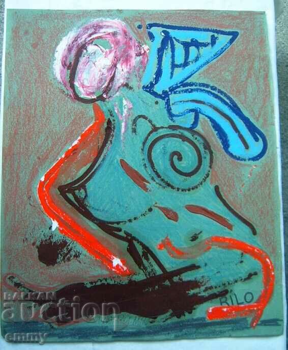 Painting abstraction pastel, oil, mixed media, signed