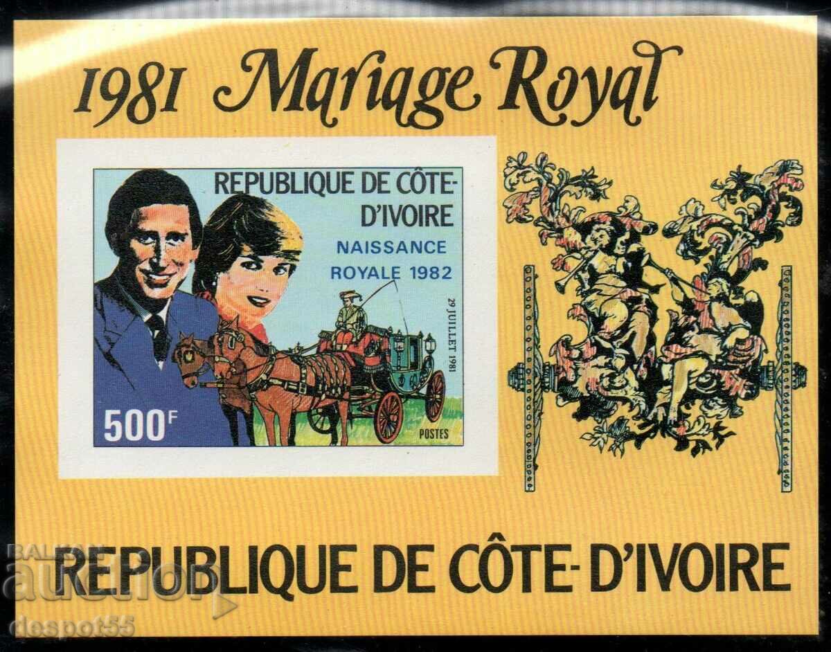 1981 Ivory Coast. The Royal Wedding of Charles and Diana. Block.