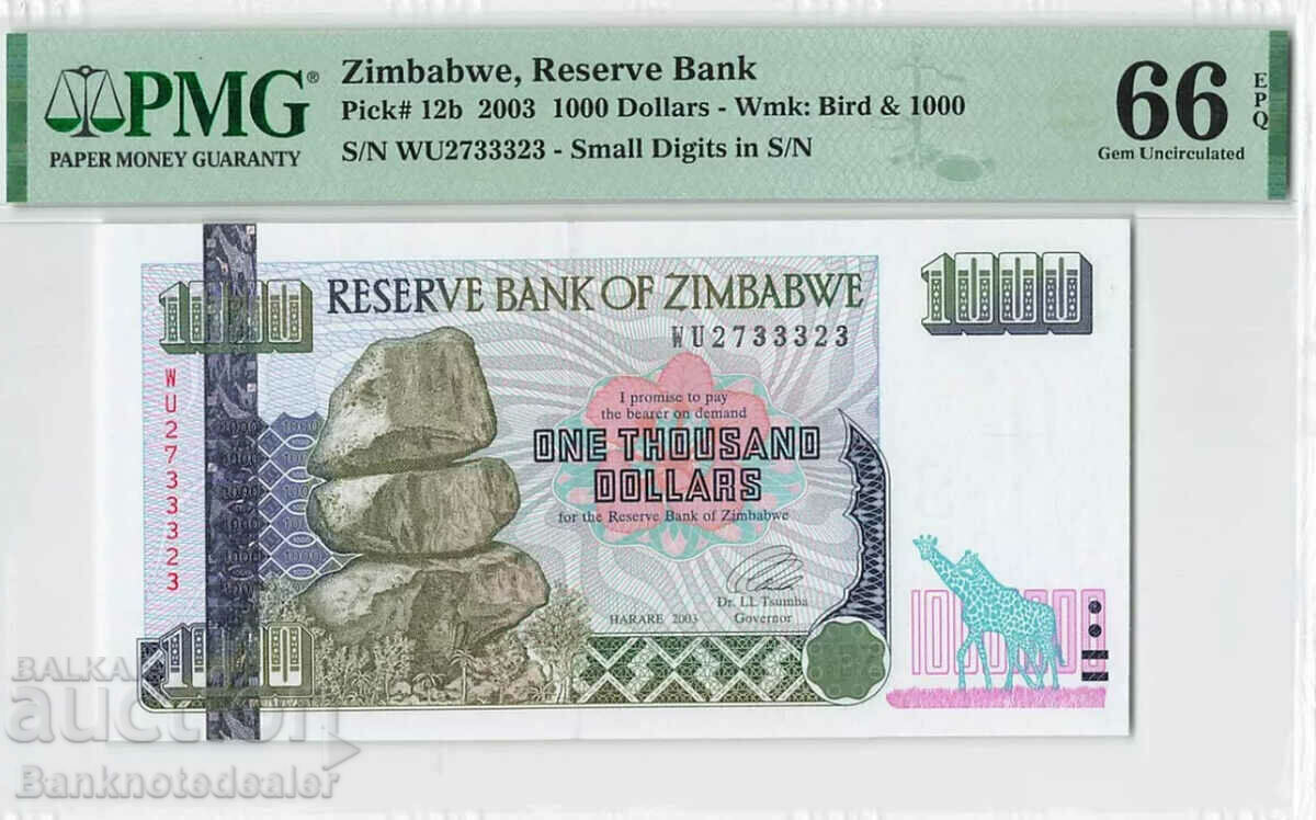 Zimbabwe 1000 de dolari 2003 Alegeți 12b PMG 66