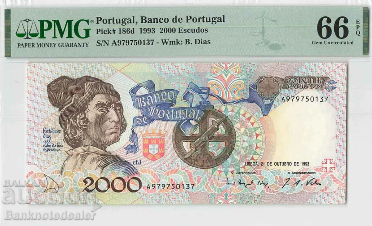 Portugalia 2000 Escudos 1993 Pick 186d PMG 66