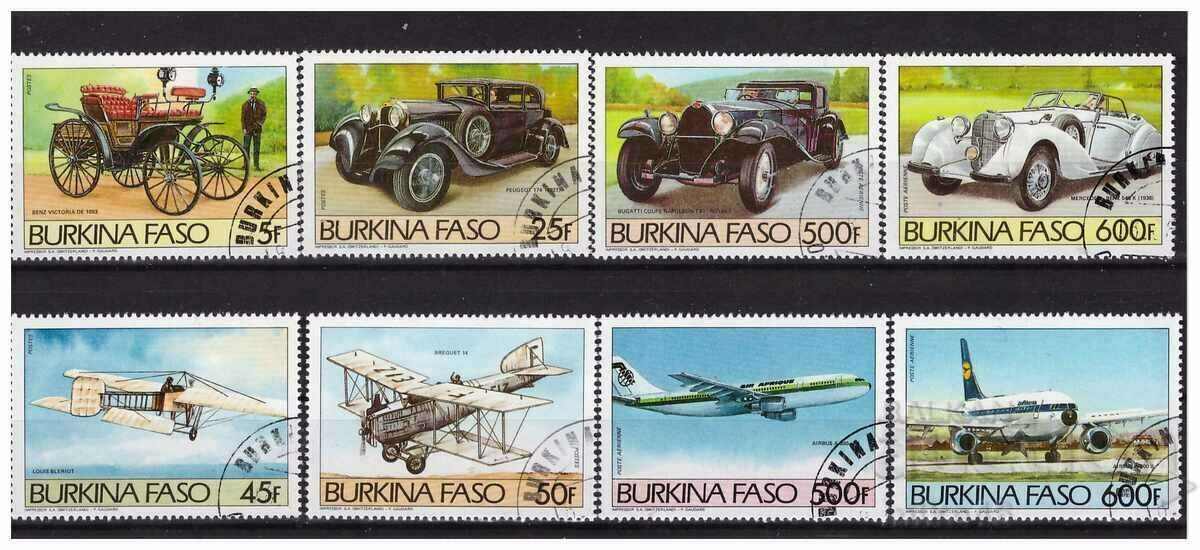 BURKINA FASO 1985 Autoturisme si avioane timbru seria 8 m