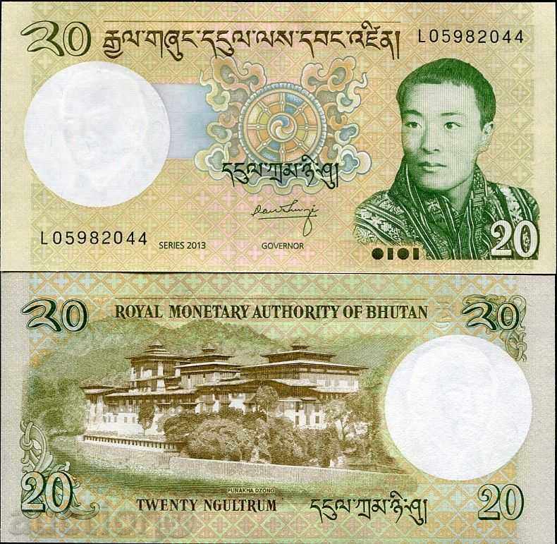 +++ BHUTAN 20 ngultrum P NOU 2013 noi semnături UNC +++