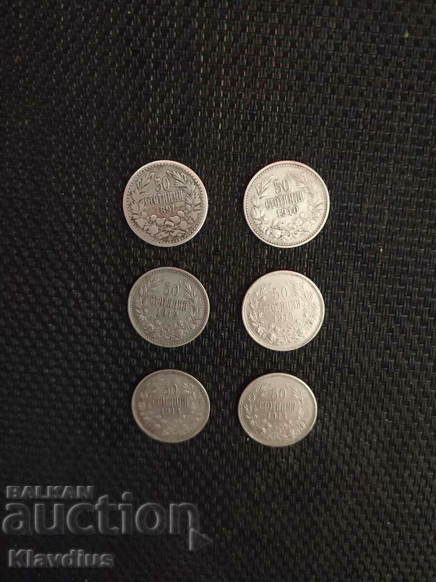 6 pieces of 50 cents Silver from different years