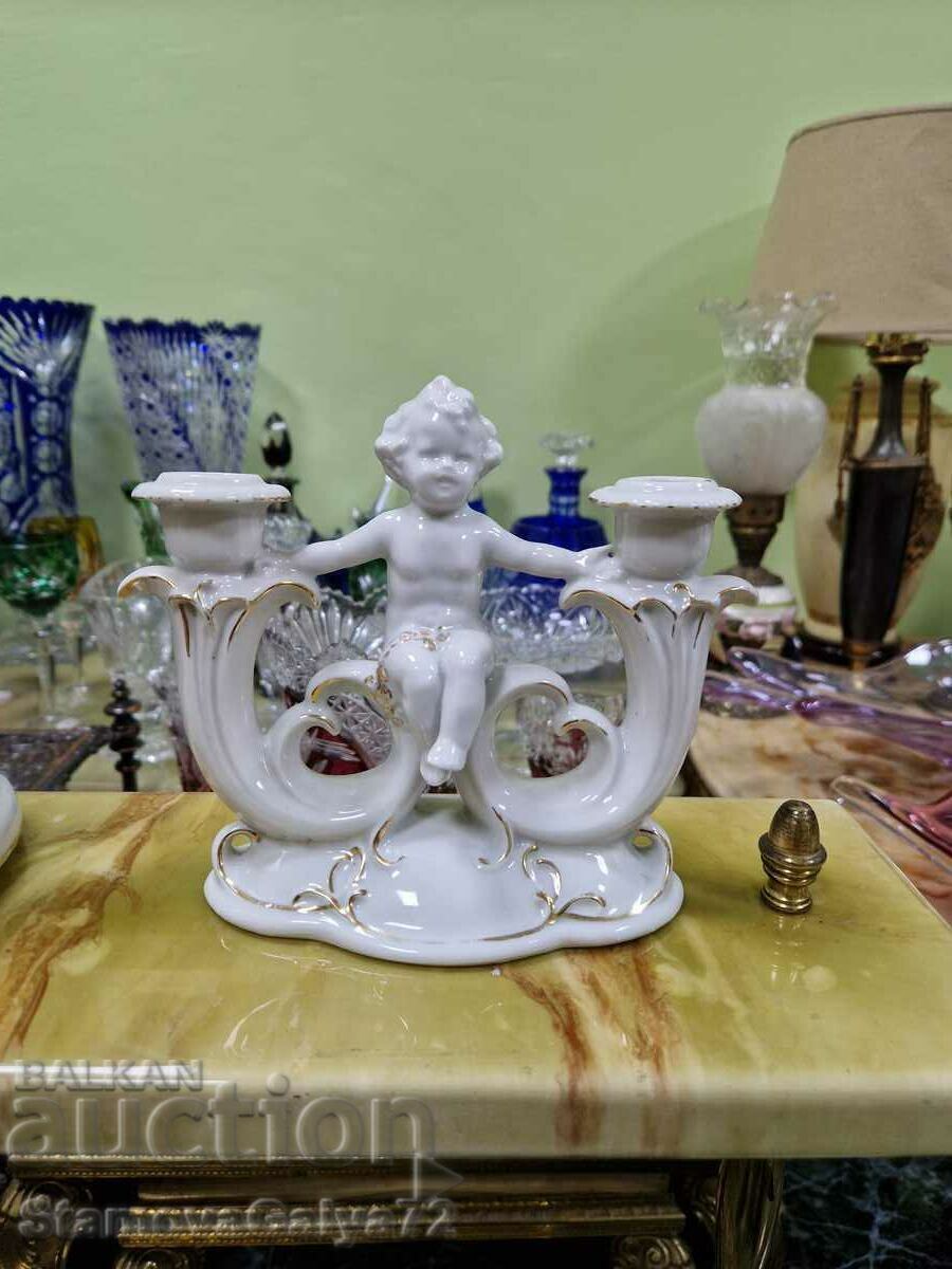 Antique collectible porcelain candle holder with price 66.00 BGN | € 33.75 Antique collectible porcelain candle holder with price 66.00 BGN | € 33.75