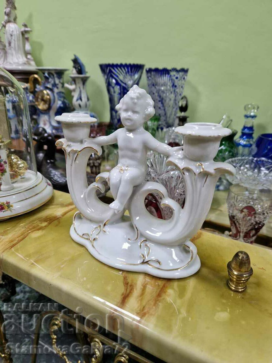 Antique collectible porcelain candle holder - 5