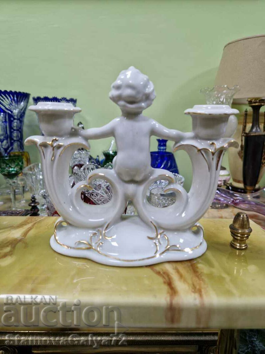 Antique collectible porcelain candle holder - 6