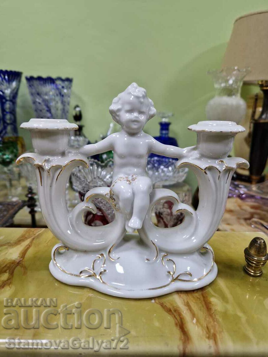 Antique collectible porcelain candle holder