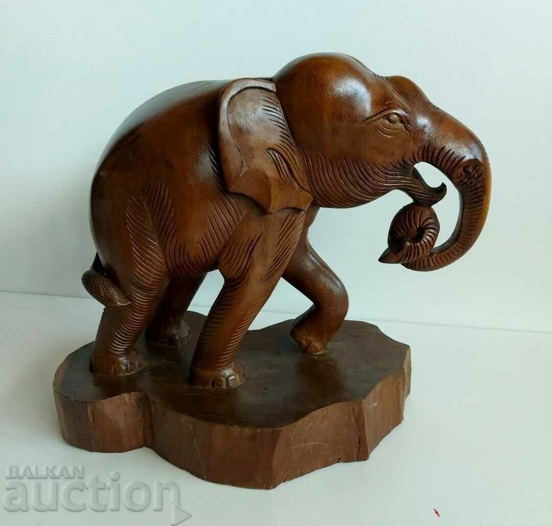 FIGURA MARE DIN LEMN SOLID DE MASTĂ DE SCULPT A ELEFANT AFRICAN