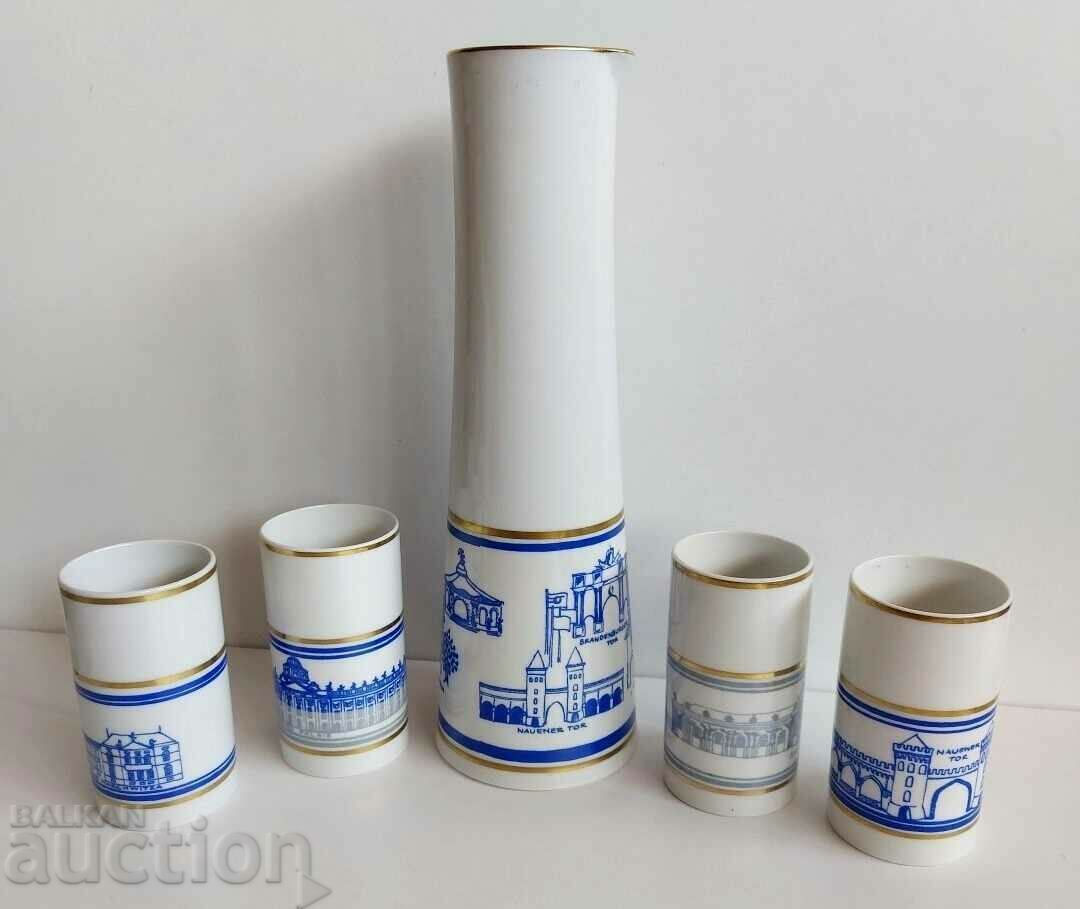 OLD PERFECT MARKED GERMAN PORCELAIN SERVICE POT GLASSES