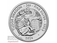 NOU!!! SILVER 2 OZ 2024 BEST OF THE TUDORS - DRAGON