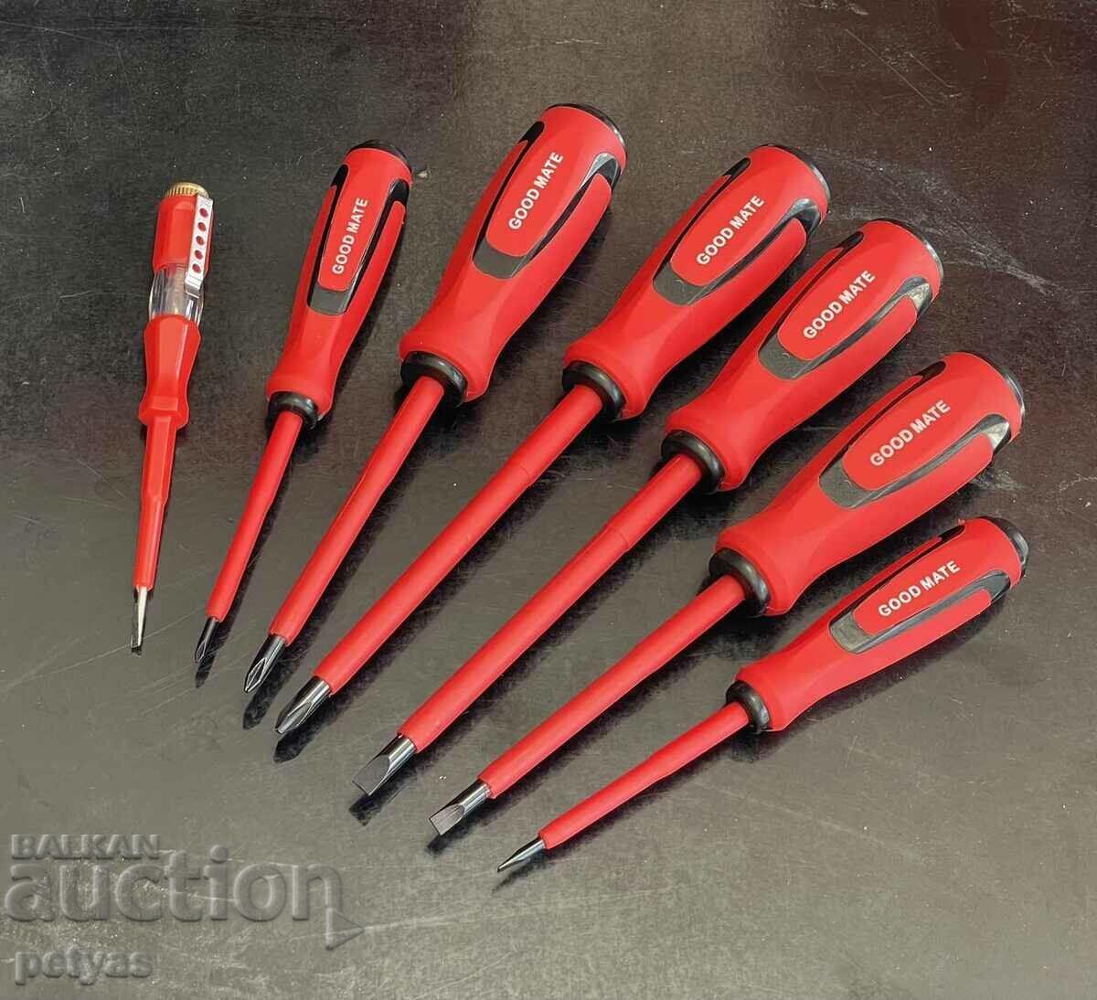 Set of 7 insulated screwdrivers + phase meter