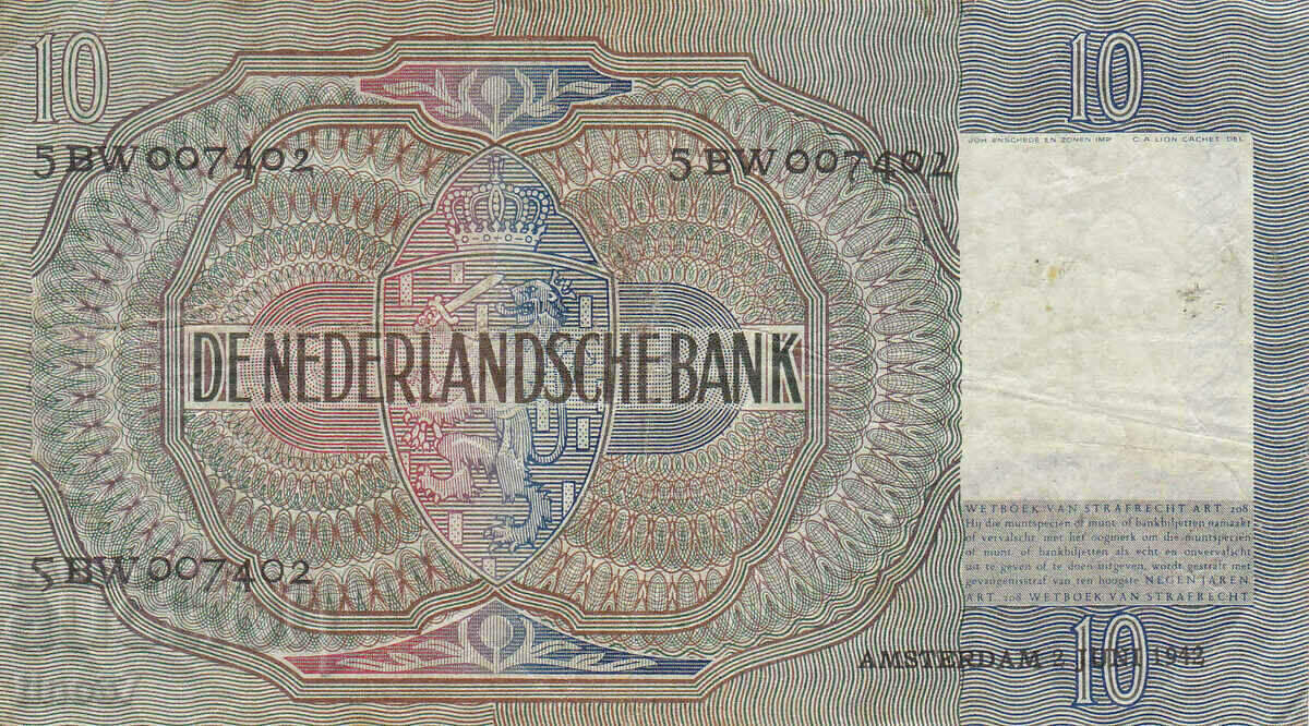 Auction  tino37- NETHERLANDS /NETHERLANDS/ - 10 GULDEN - 1942