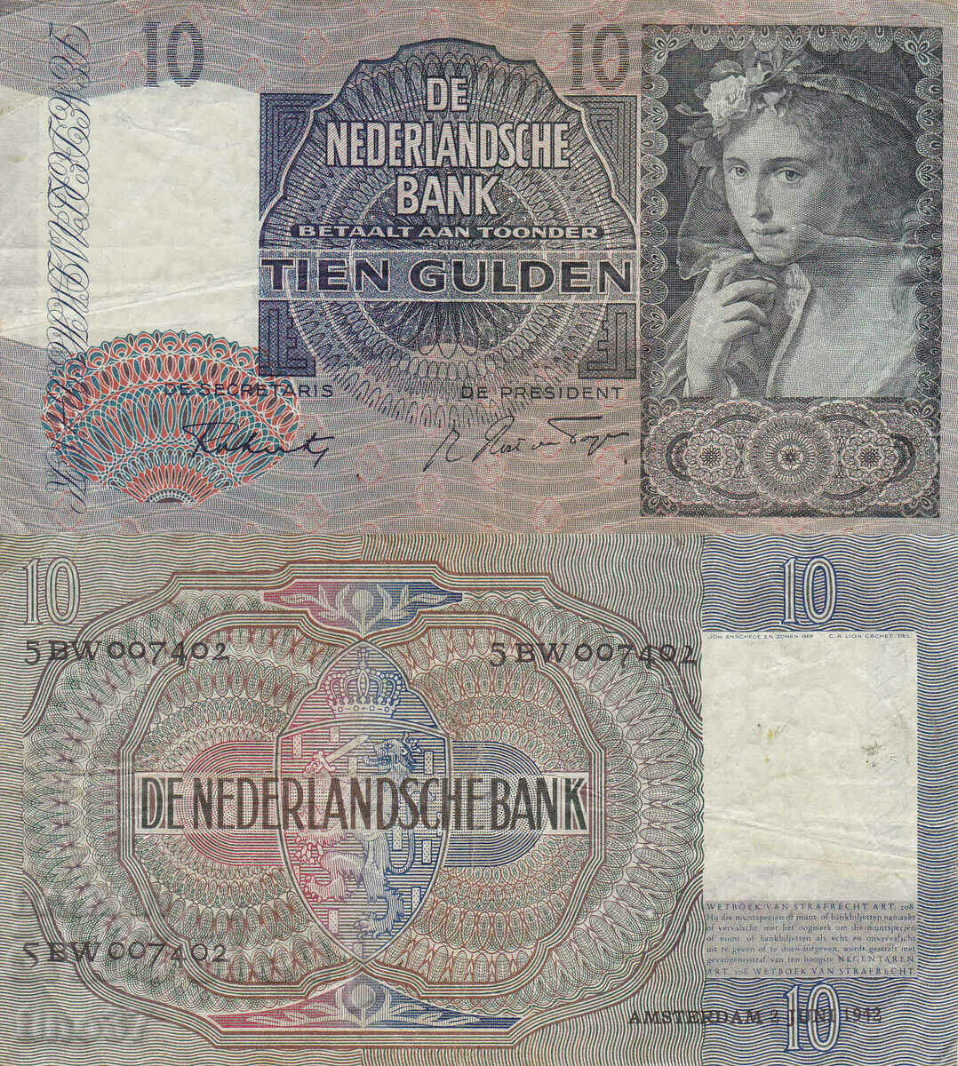 tino37- Olanda /Olanda/ - 10 GULDEN - 1942