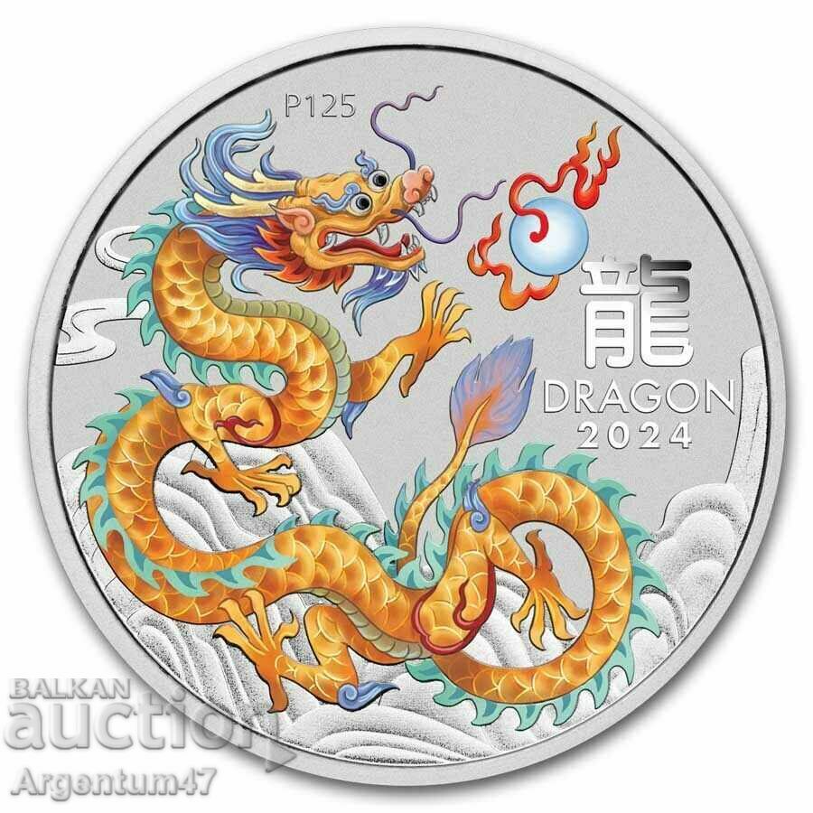 NEW!!! SILVER 1/2 OZ 2024 AUSTRALIA - LUNAR GOLD DRAGON