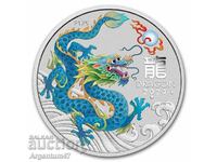 NOU!!! ARGINT 1/2 OZ 2024 AUSTRALIA - DRAGON LUNAR ALBASTRU-VERDE