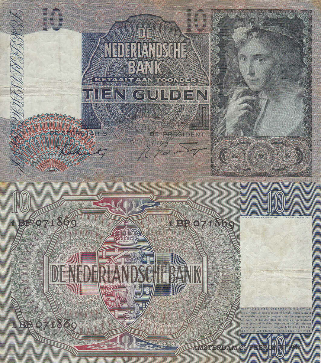 tino37- NETHERLANDS /NETHERLANDS/ - 10 GULDEN - 1942 - F+