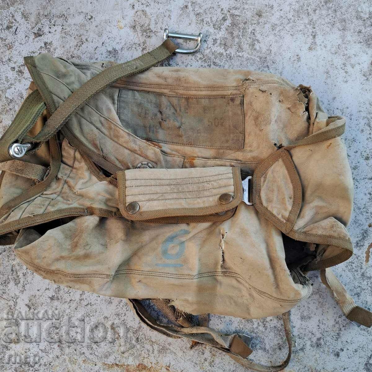 An old French parachute bag for an airplane pilot