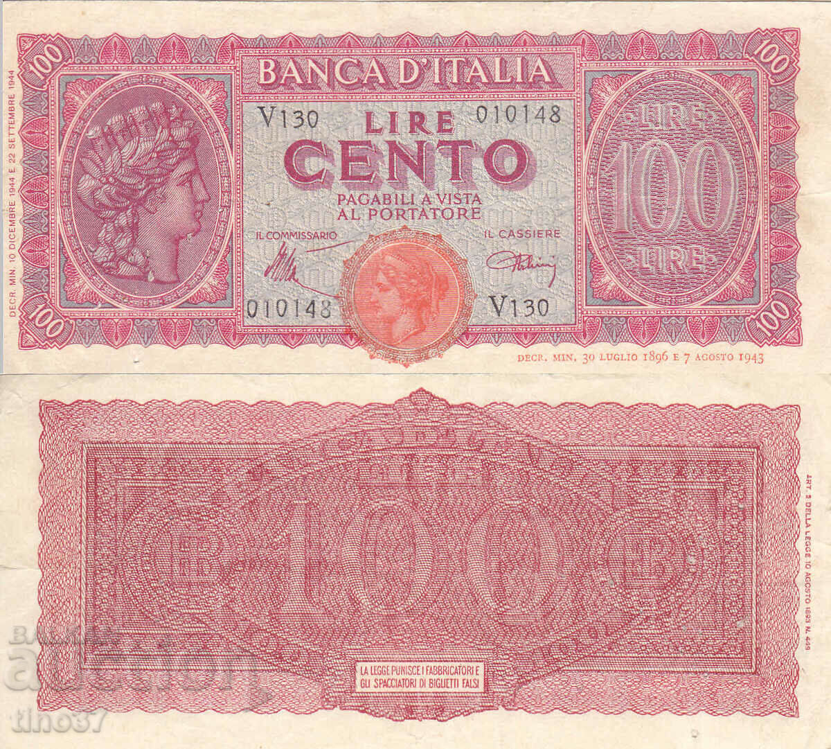 tino37- ITALIA - 100 LIRE - 1943