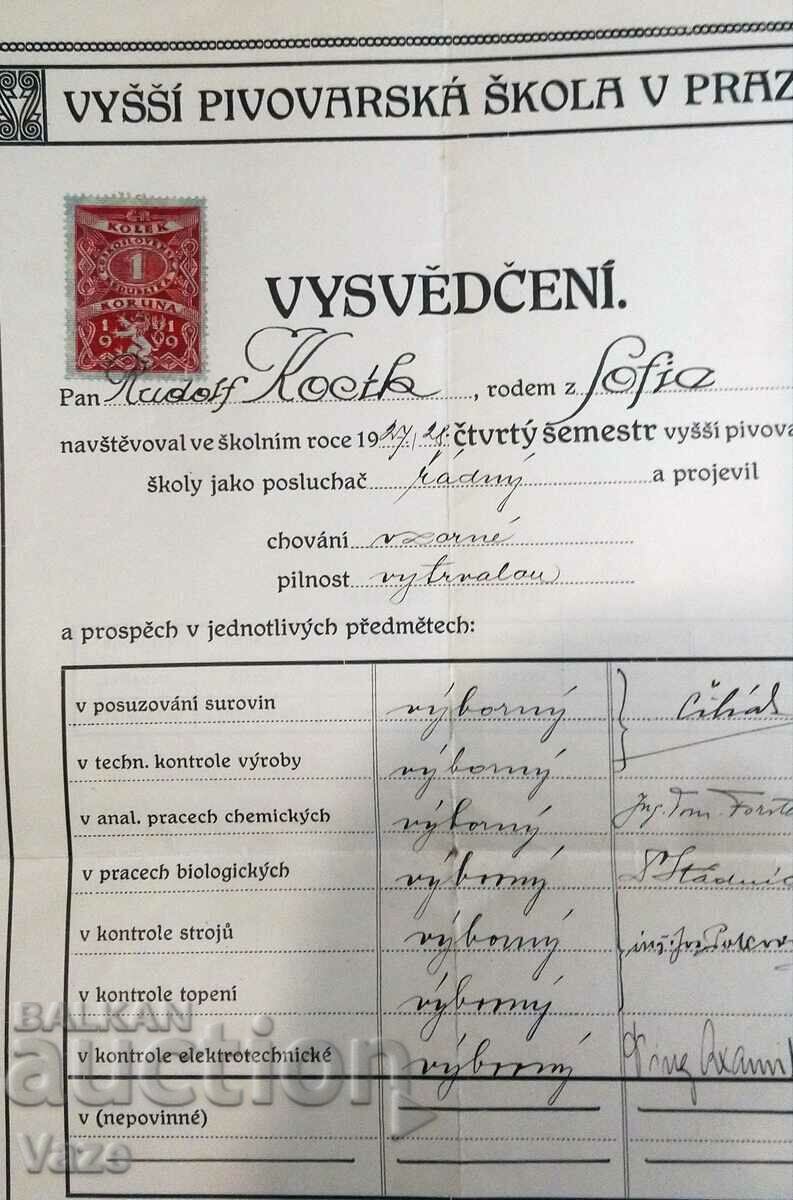 Higher Brewing Institute Prague 1928 Diploma with price 180.00 BGN | € 92.03 Higher Brewing Institute Prague 1928 Diploma with price 180.00 BGN | € 92.03