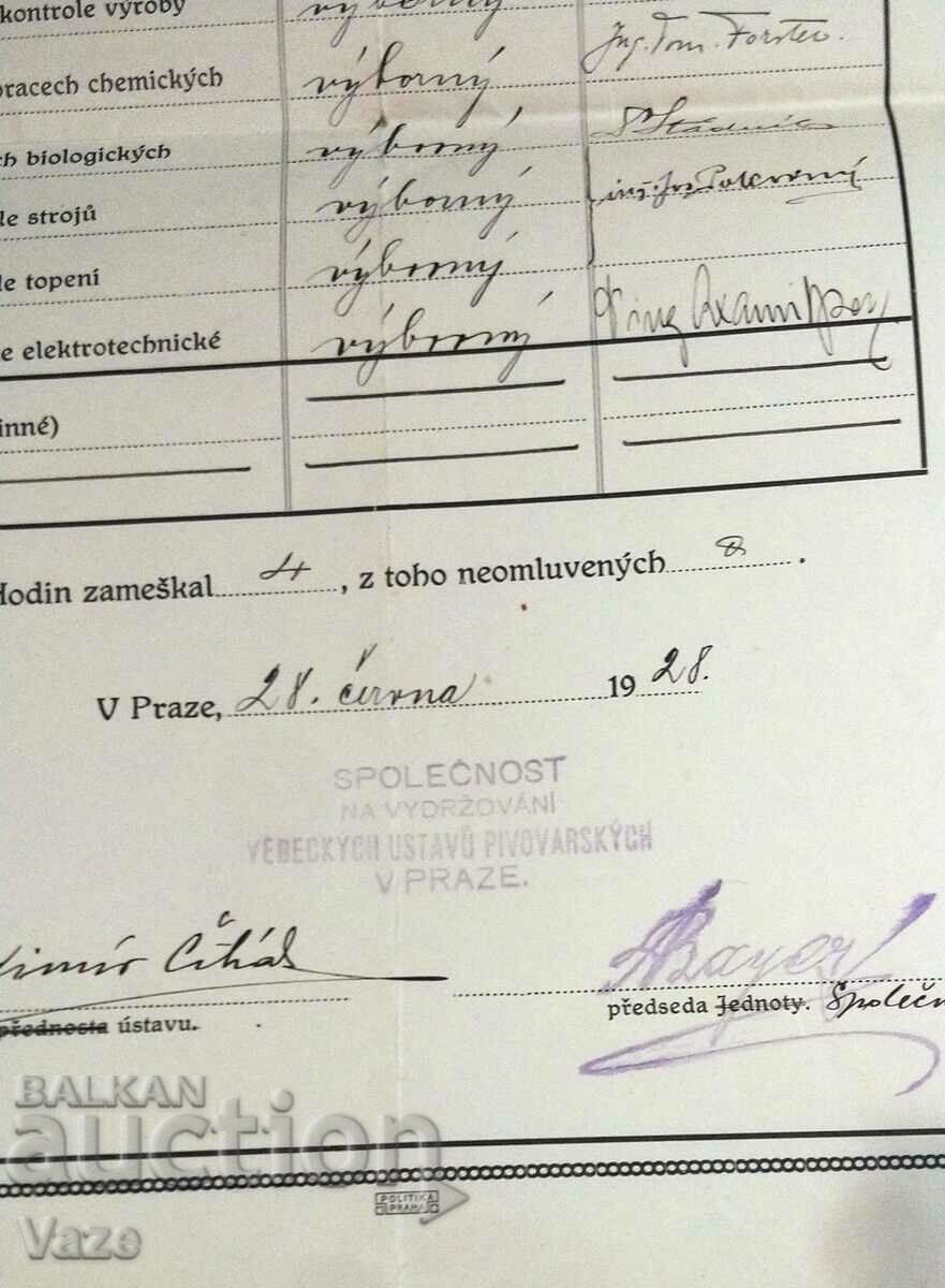 Auction Higher Brewing Institute Prague 1928 Diploma Auction Higher Brewing Institute Prague 1928 Diploma