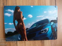 Placa metalica albastra BMW cu fata cool erotica masina noua cu