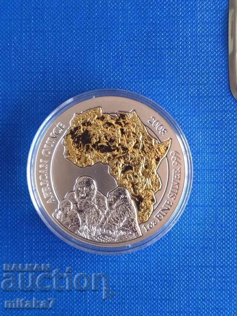 Сребърна монета 1 oz, African ounce 2008, Руанда Сребърна монета 1 oz, African ounce 2008, Руанда