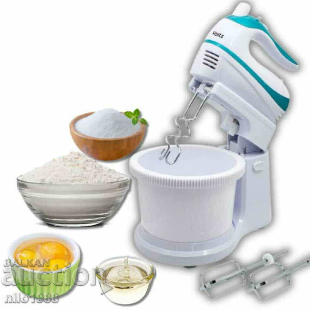 Mixer with bowl, 500W, 5 speeds, White/Blue